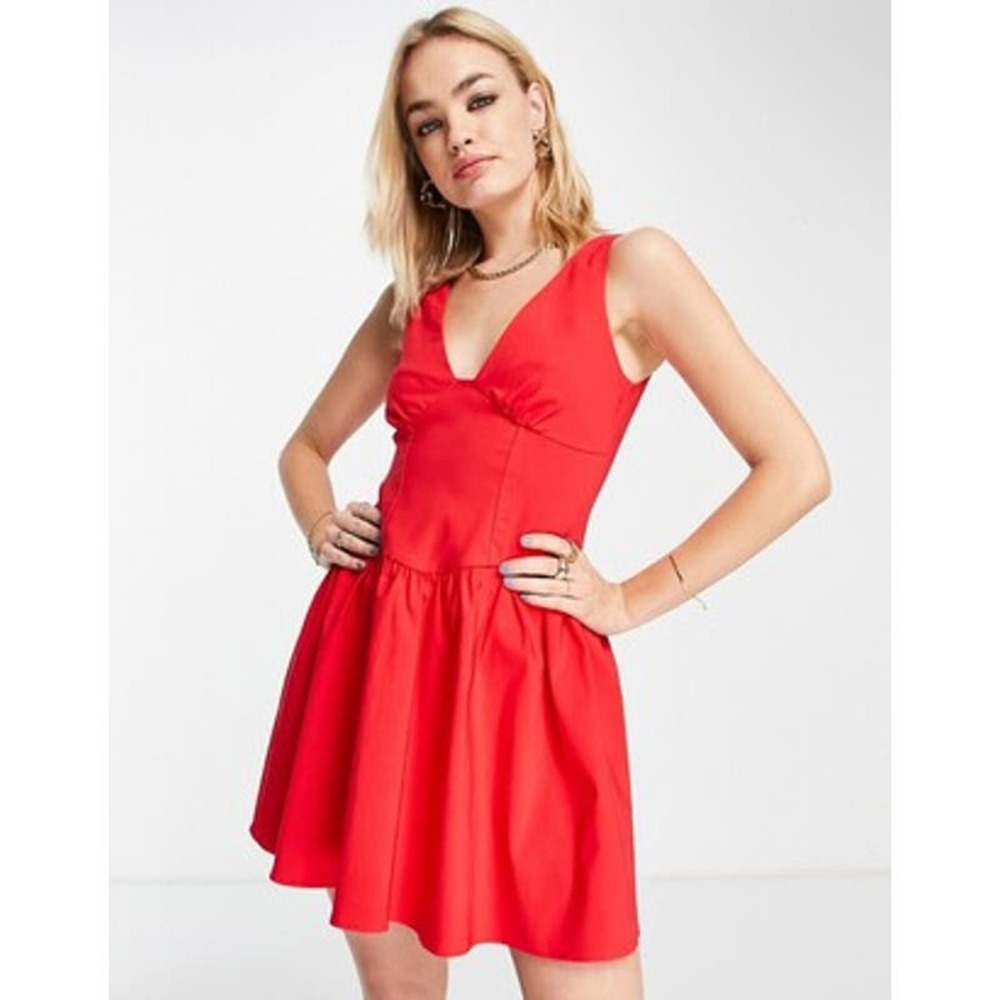 ASOS Size 8 Red Dress Fit and Flare Cocktail Stretchy